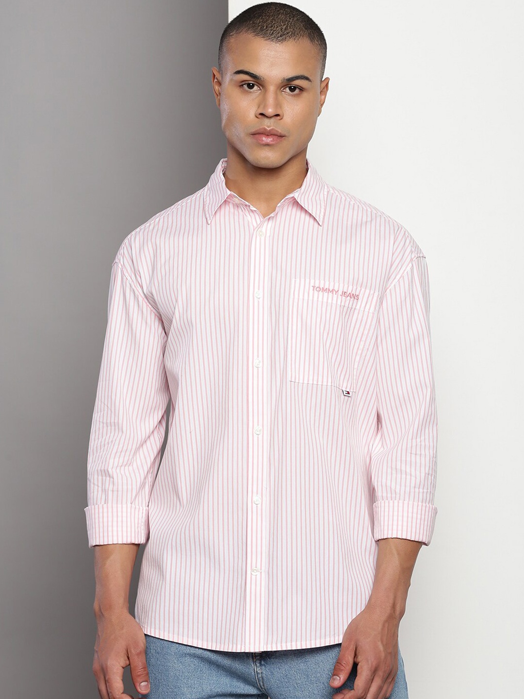 

Tommy Hilfiger Relaxed Fit Striped Pure Cotton Casual Shirt, Pink