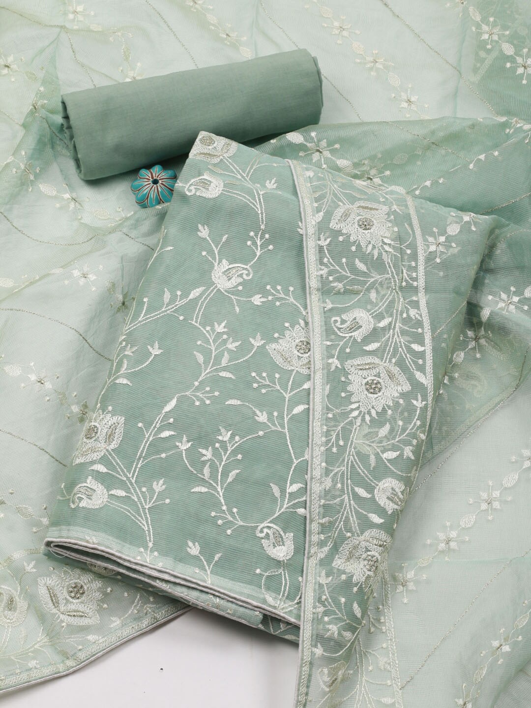 

Meena Bazaar Embroidered Unstitched Dress Material, Sea green