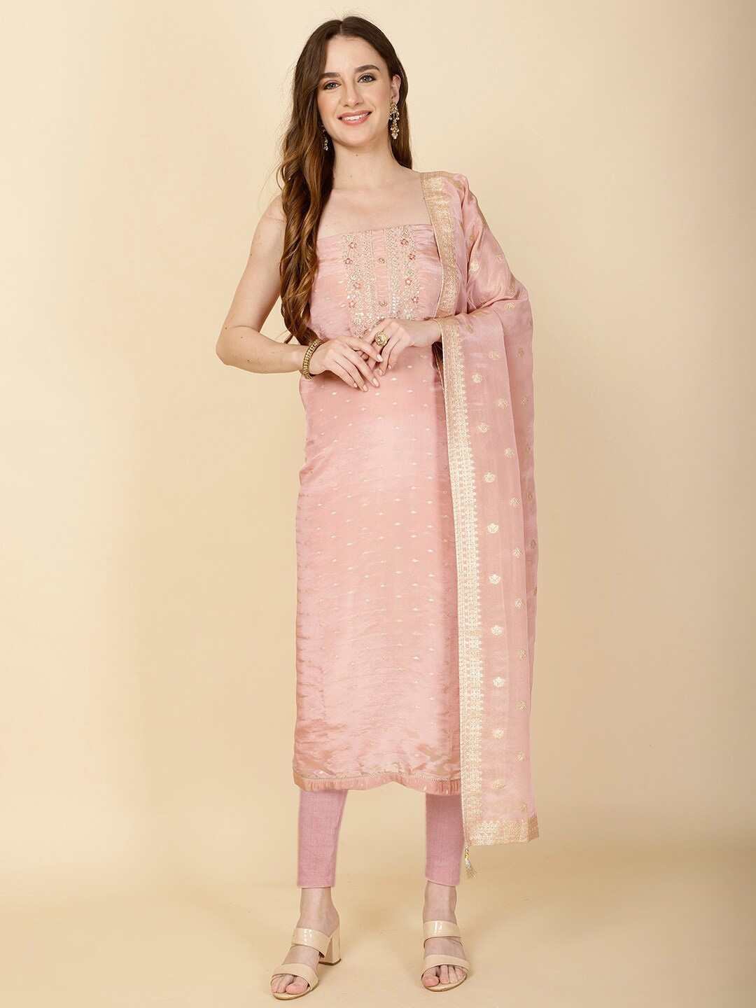 

Meena Bazaar Embroidered Unstitched Dress Material, Peach