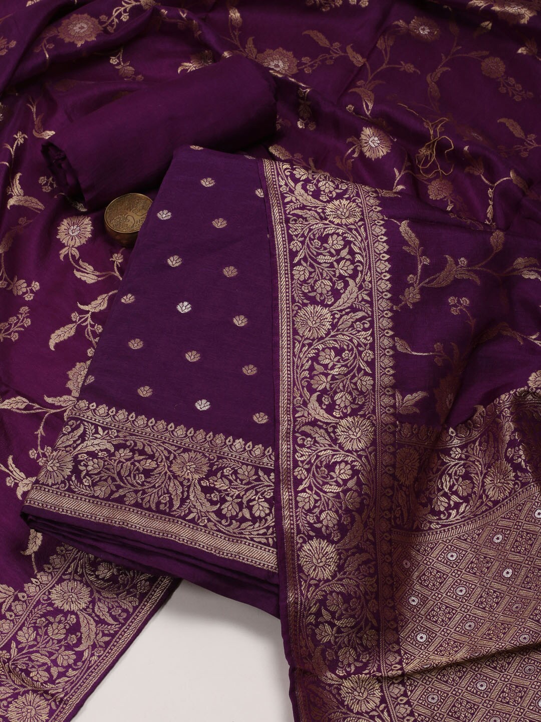 

Meena Bazaar Floral Woven Design Unstitched Dress Material, Purple