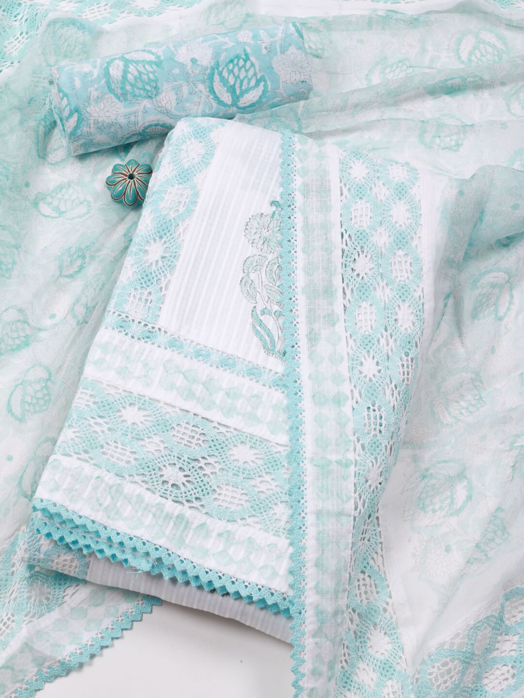 

Meena Bazaar Floral Printed Unstitched Dress Material, White