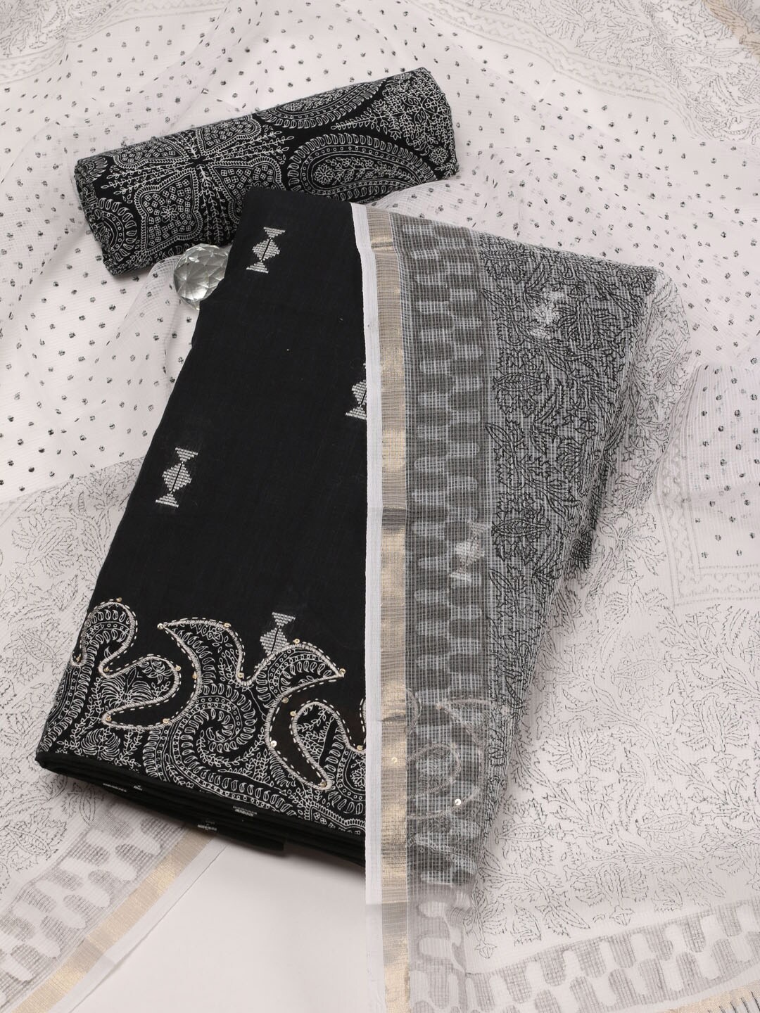 

Meena Bazaar Embroidered Unstitched Dress Material, Black