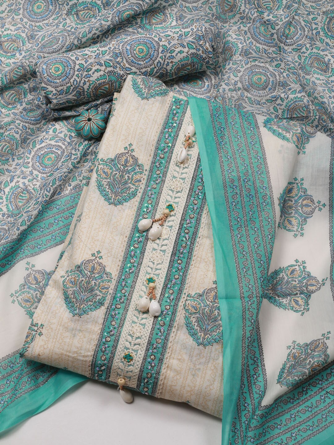 

Meena Bazaar Printed Unstitched Dress Material, White