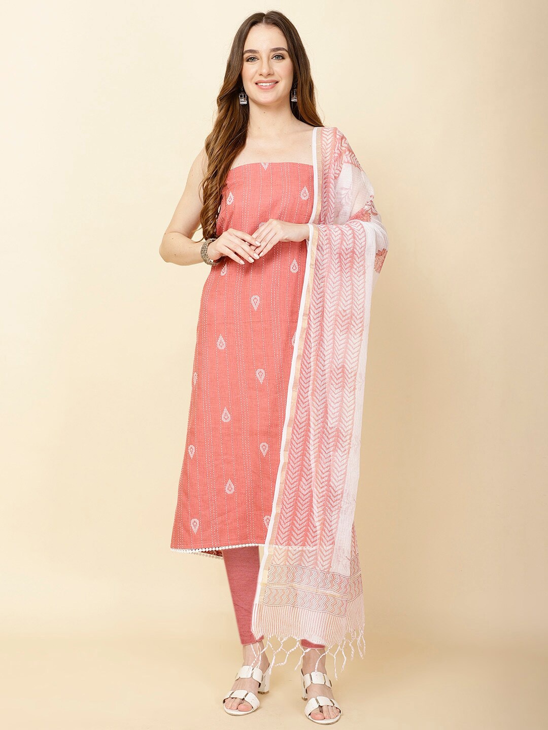 

Meena Bazaar Floral Woven Design Unstitched Dress Material, Peach