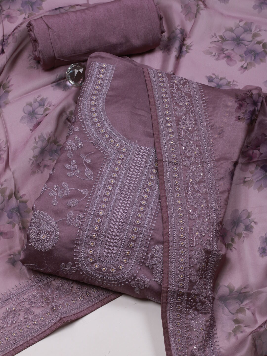 

Meena Bazaar Embroidered Unstitched Dress Material, Purple