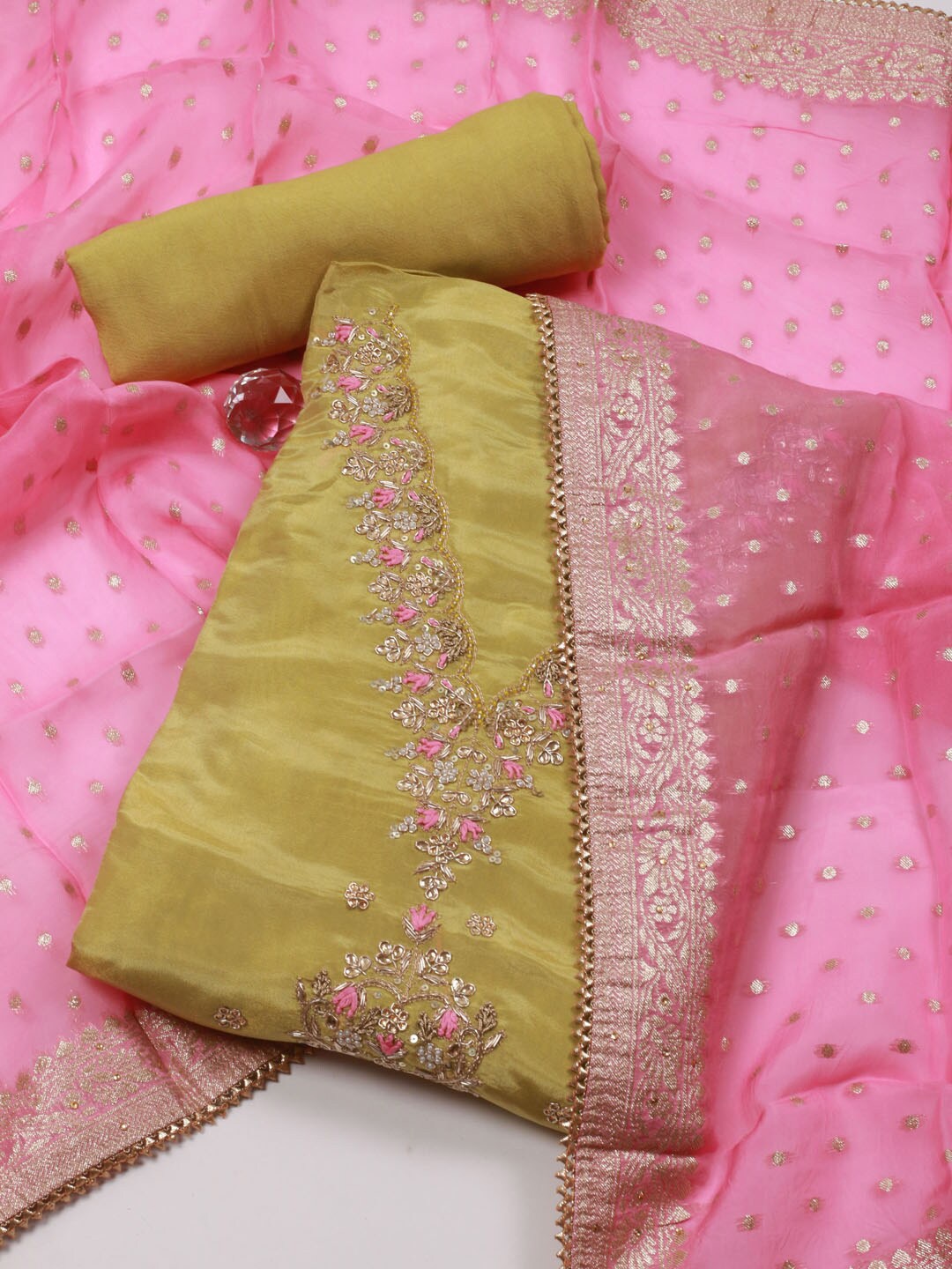

Meena Bazaar Floral Embroidered Unstitched Dress Material, Mustard