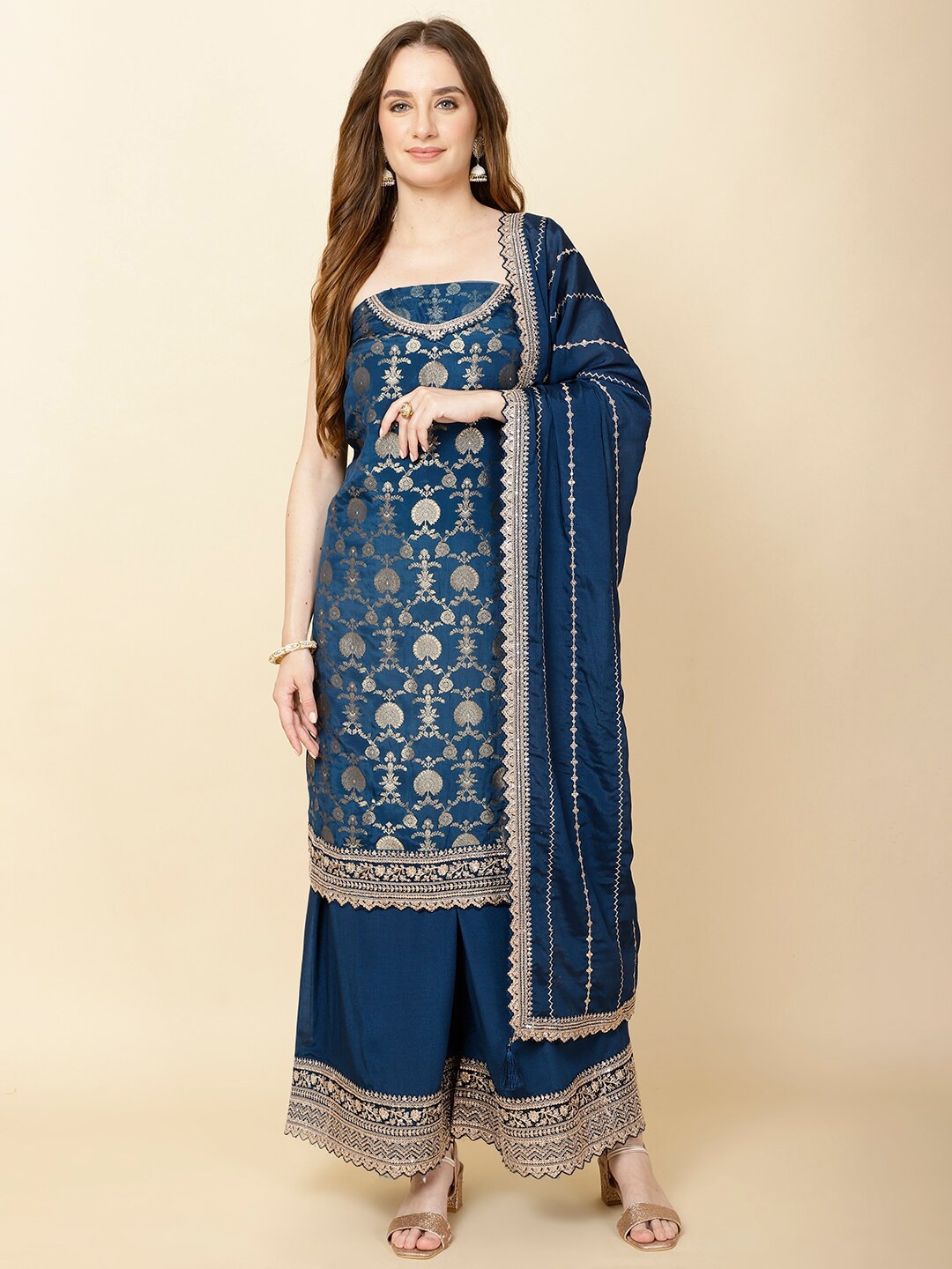 

Meena Bazaar Woven Design Unstitched Dress Material, Navy blue