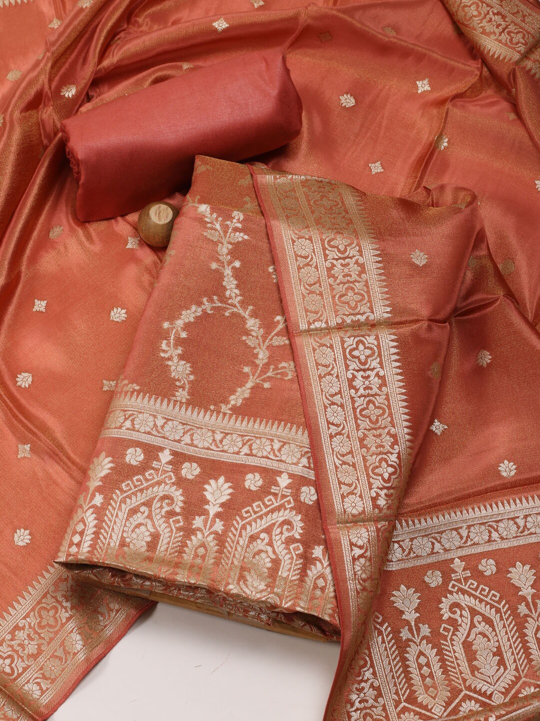 

Meena Bazaar Woven Design Art Silk Unstitched Dress Material, Peach