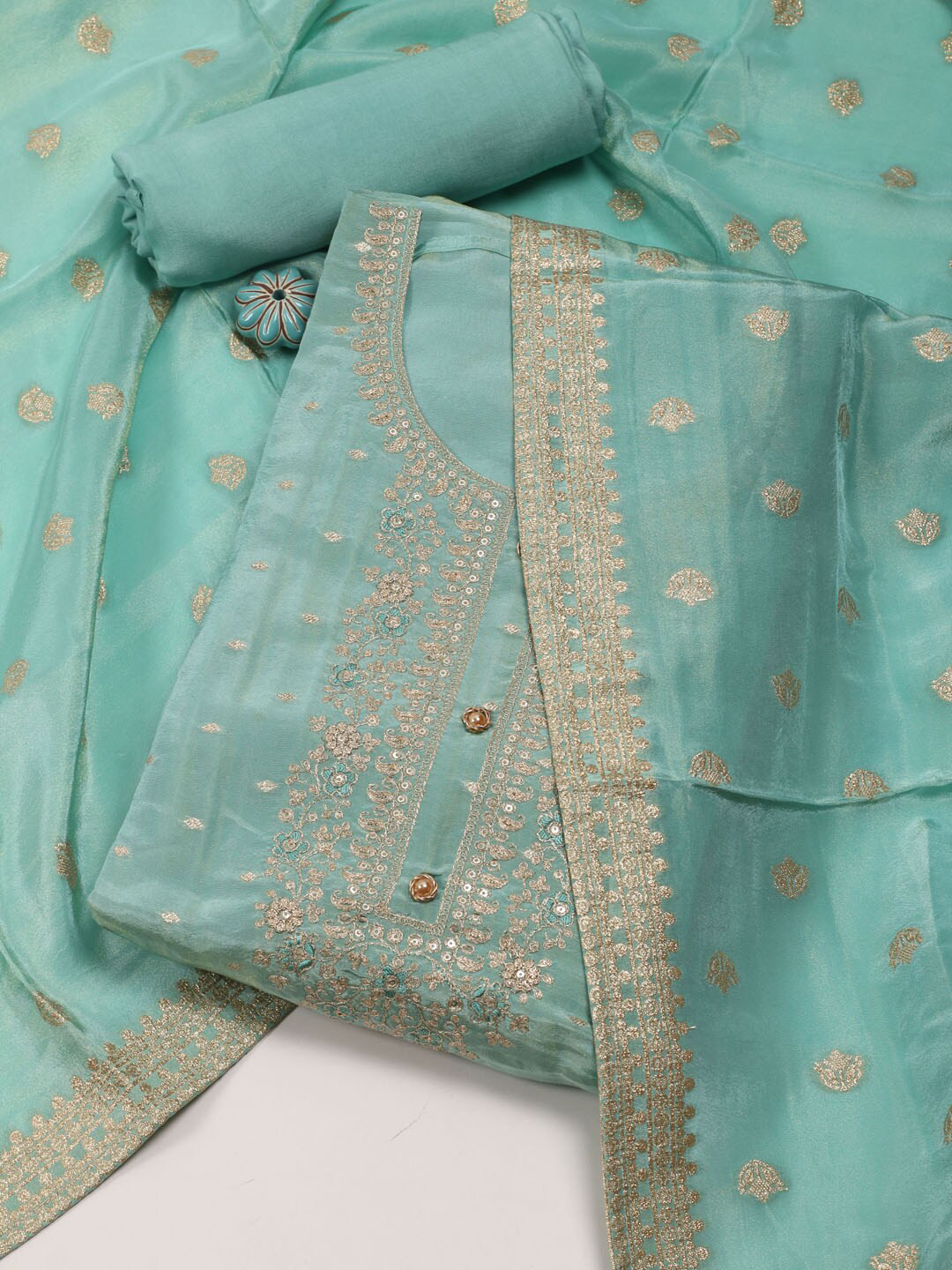 

Meena Bazaar Embroidered Art Silk Unstitched Dress Material, Sea green