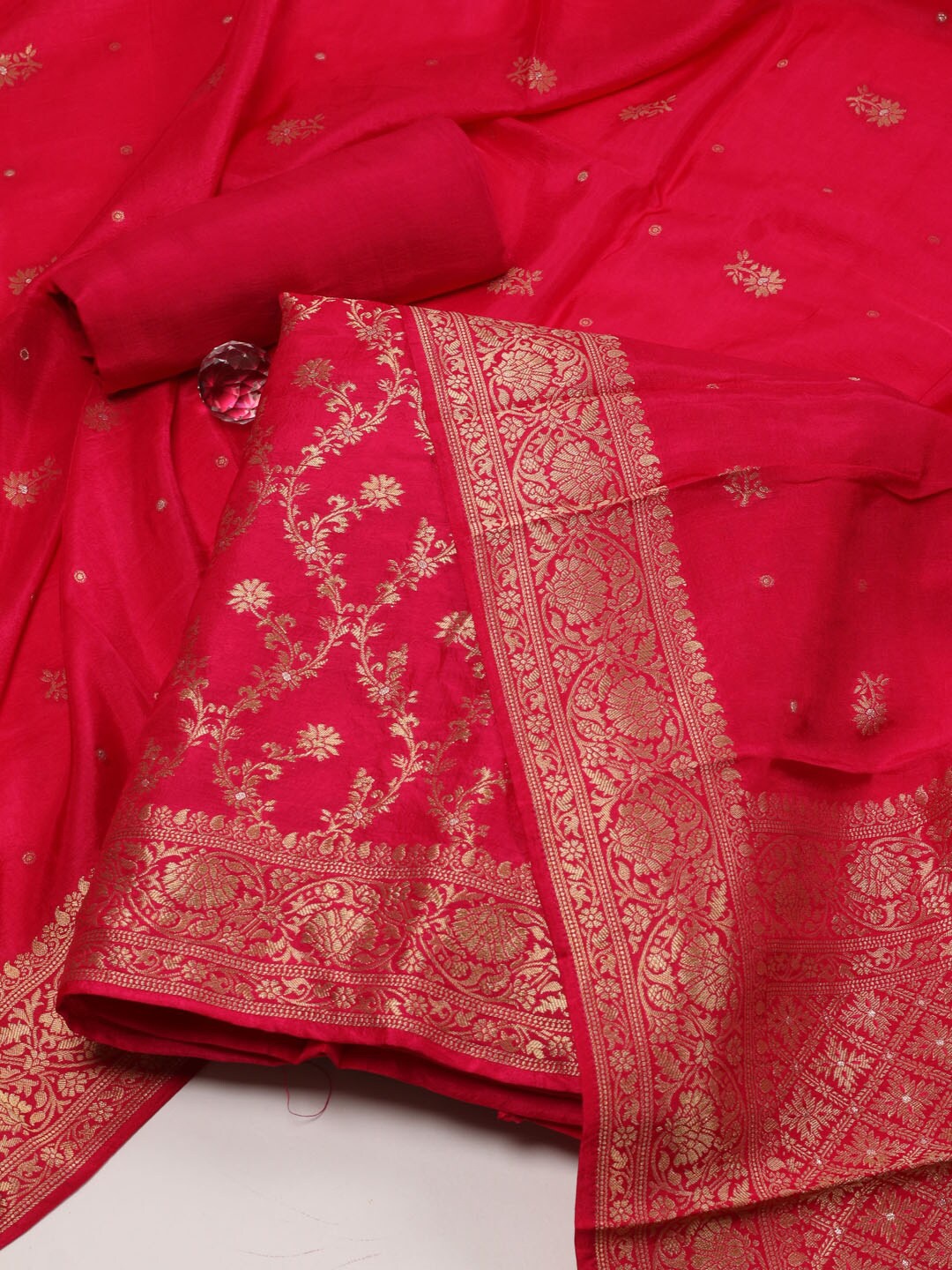 

Meena Bazaar Floral Woven Design Unstitched Dress Material, Pink
