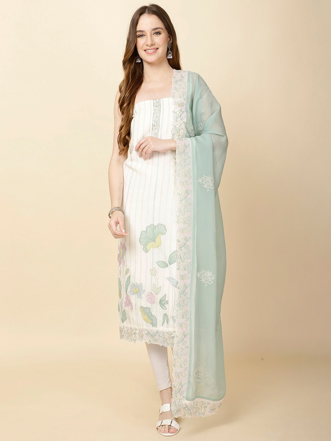 

Meena Bazaar Printed Unstitched Dress Material, Cream