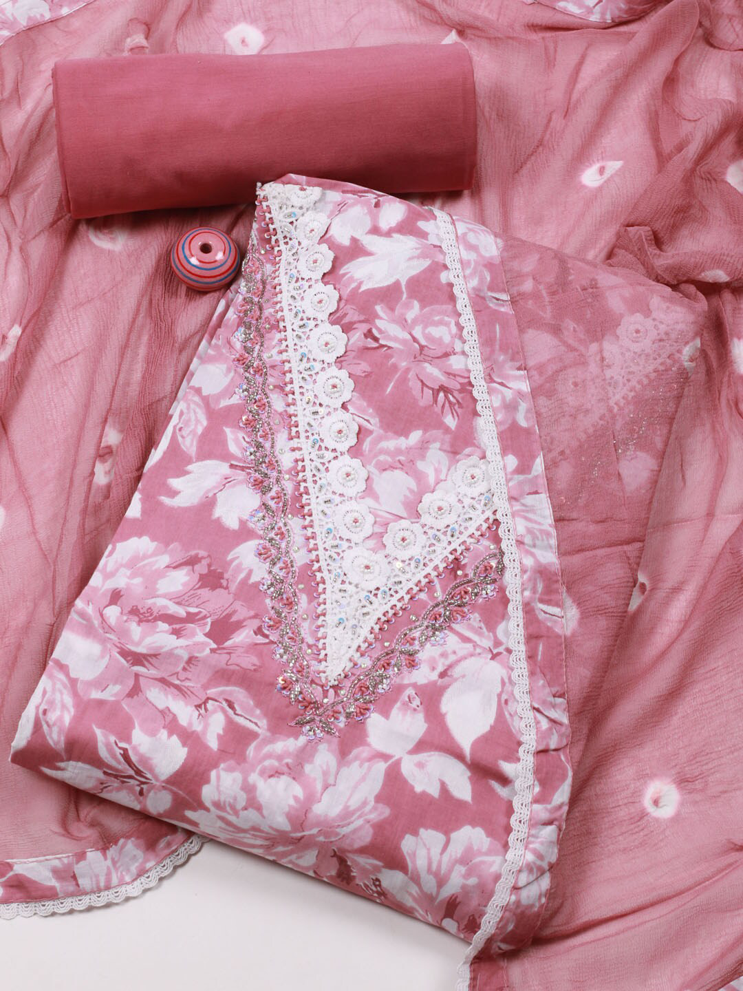 

Meena Bazaar Printed Unstitched Dress Material, Pink