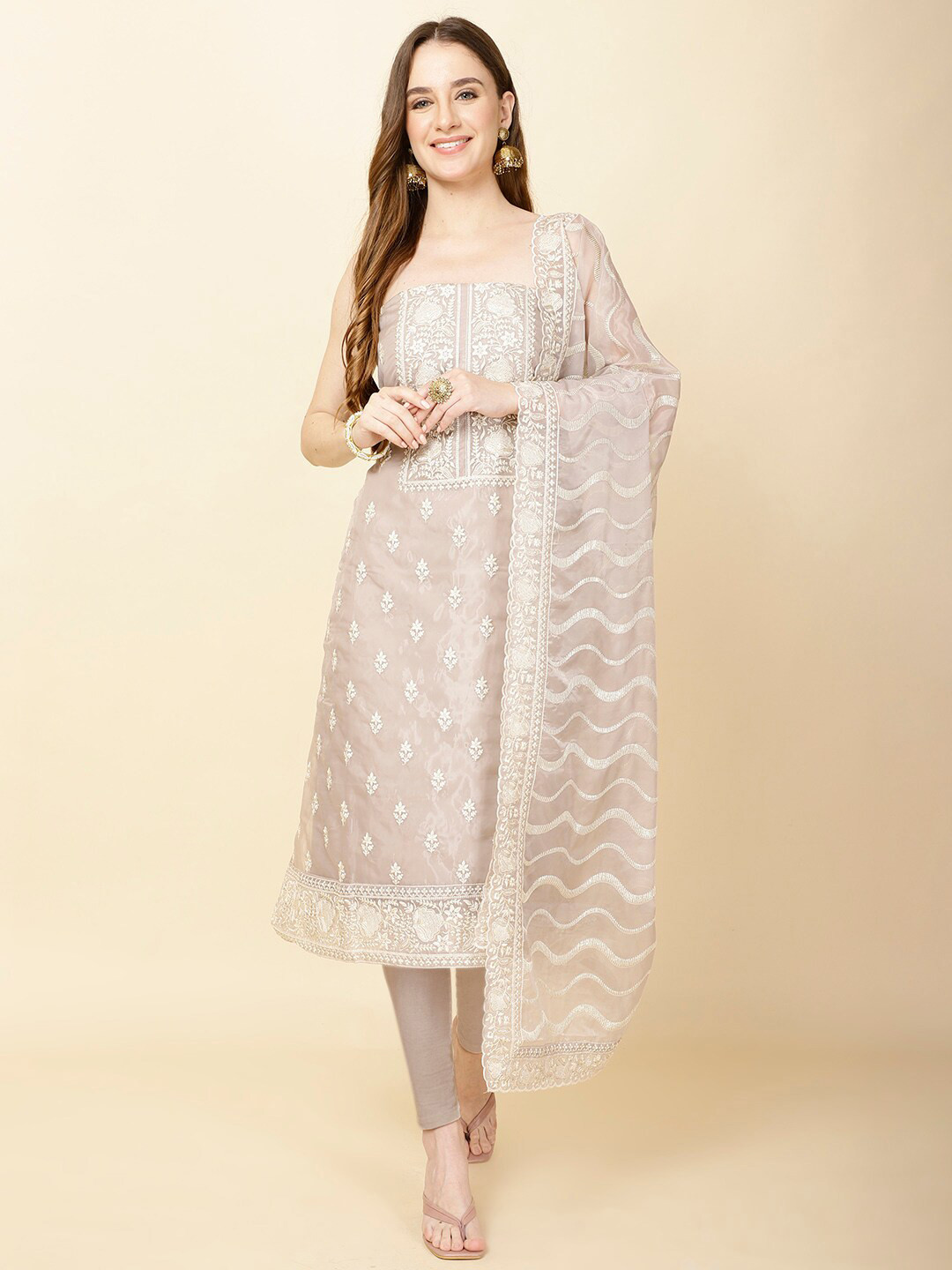 

Meena Bazaar Embroidered Organza Unstitched Dress Material, Grey