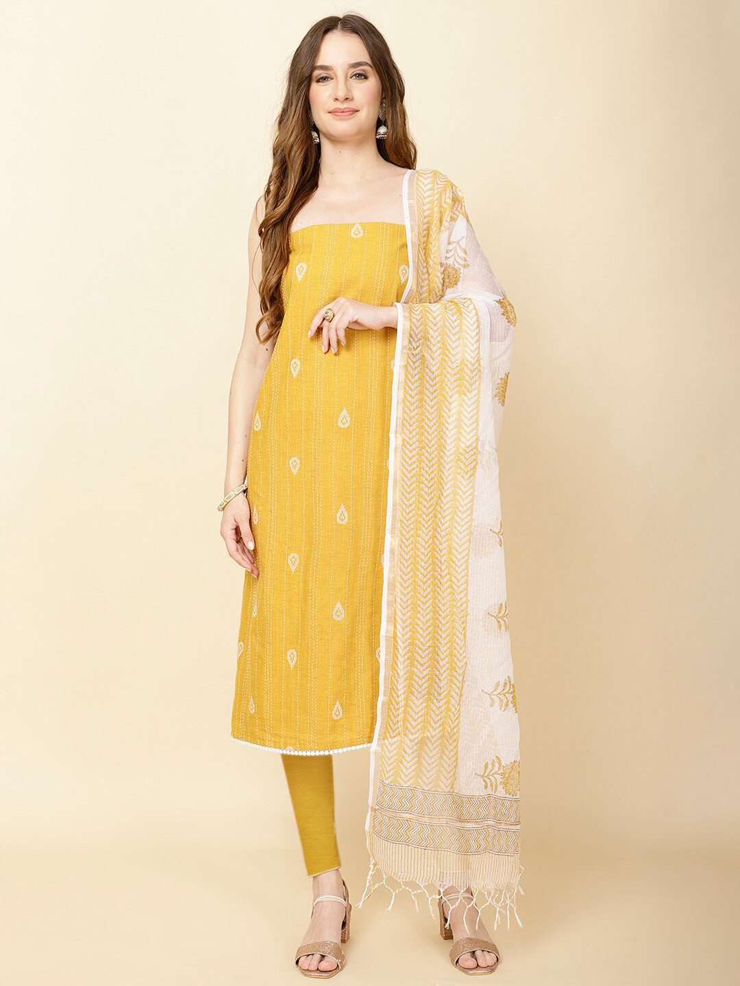 

Meena Bazaar Unstitched Dress Material, Yellow