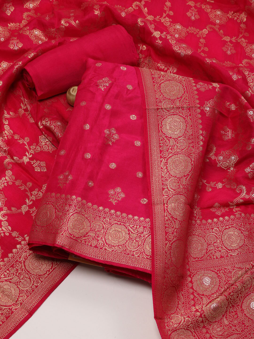 

Meena Bazaar Ethnic Motifs Woven Design Art Silk Unstitched Dress Material, Pink