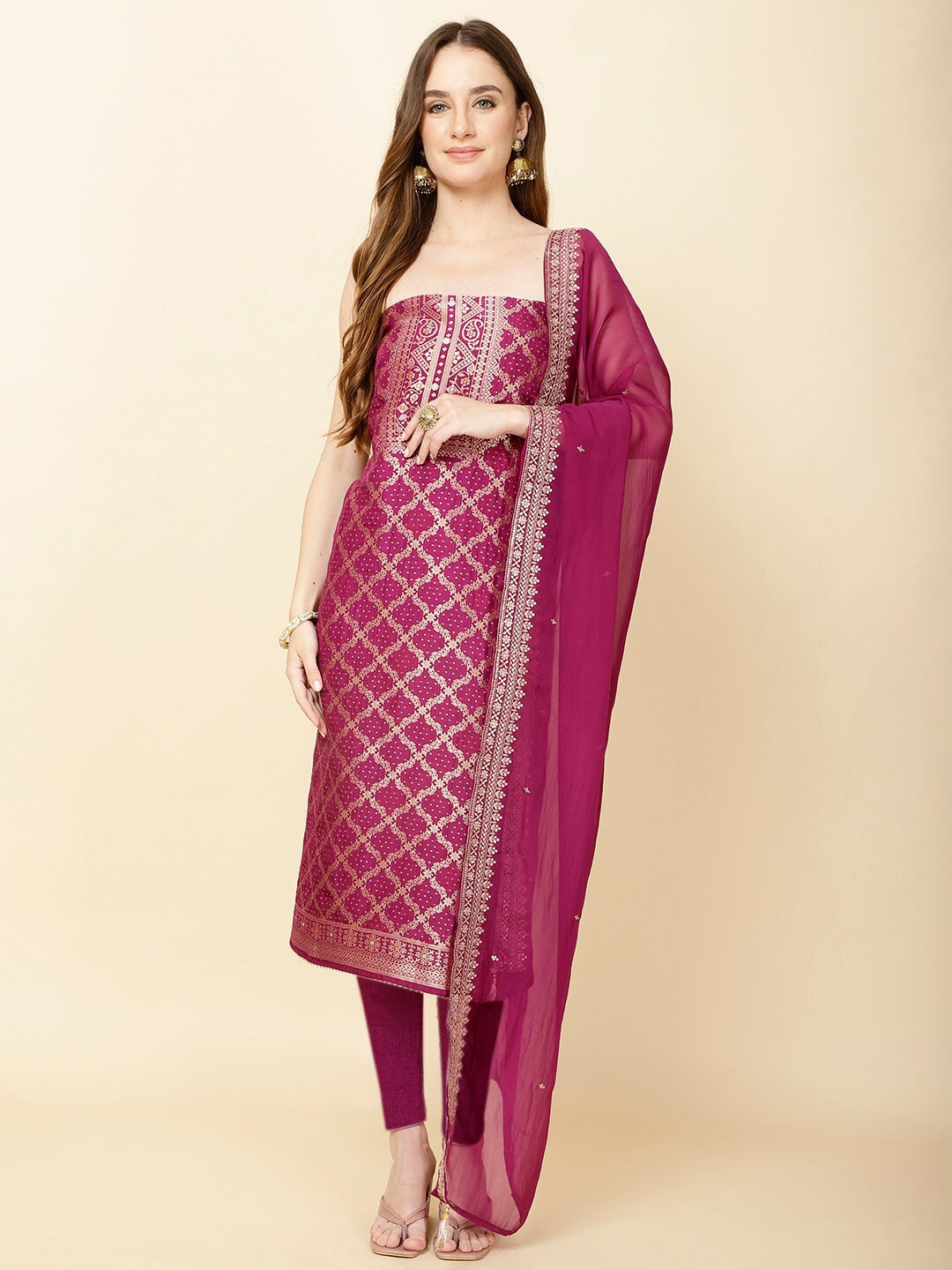 

Meena Bazaar Art Silk Unstitched Dress Material, Purple