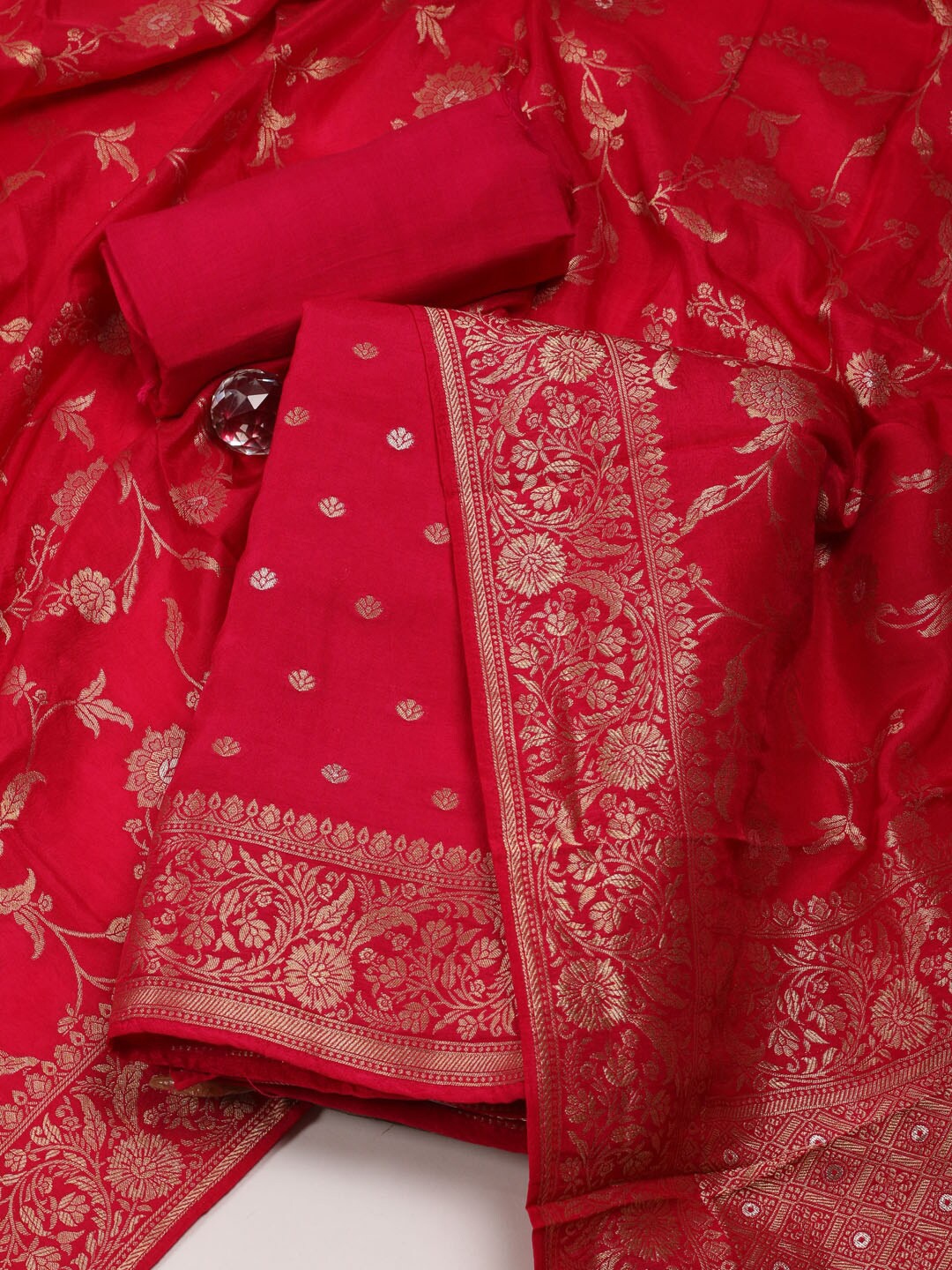 

Meena Bazaar Floral Woven Design Dress Material, Pink