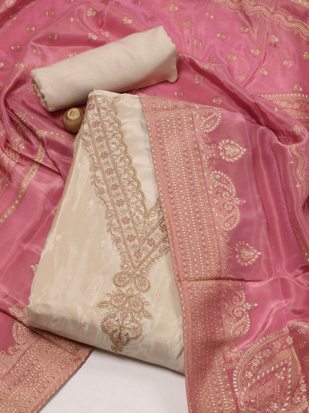 

Meena Bazaar Embroidered Unstitched Dress Material, Beige