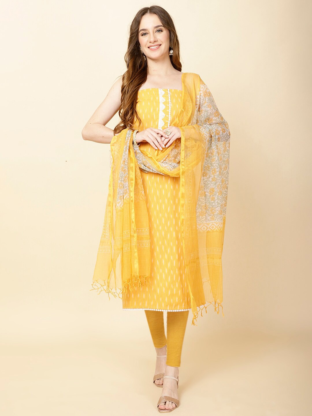 

Meena Bazaar Ethnic Motifs Woven Designed Unstitched Dress Material, Yellow