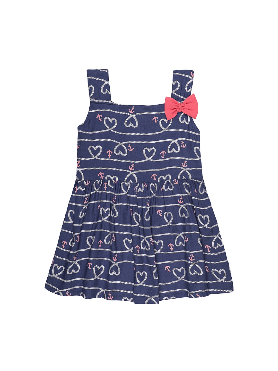 

Kids On Board Girls Blue Printed Fit and Flare Dress