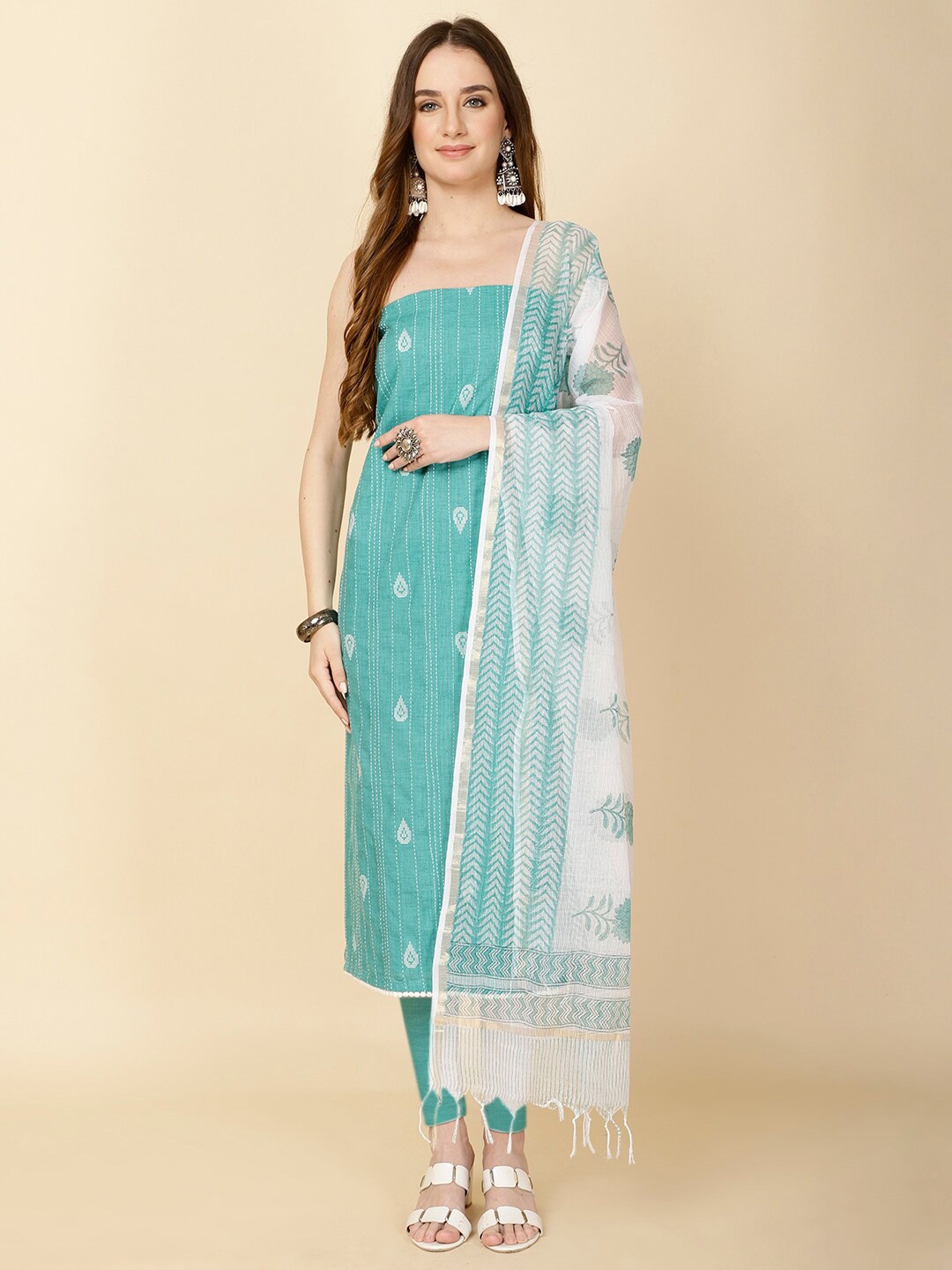 

Meena Bazaar Ethnic Woven Designed Unstitched Dress Material, Blue