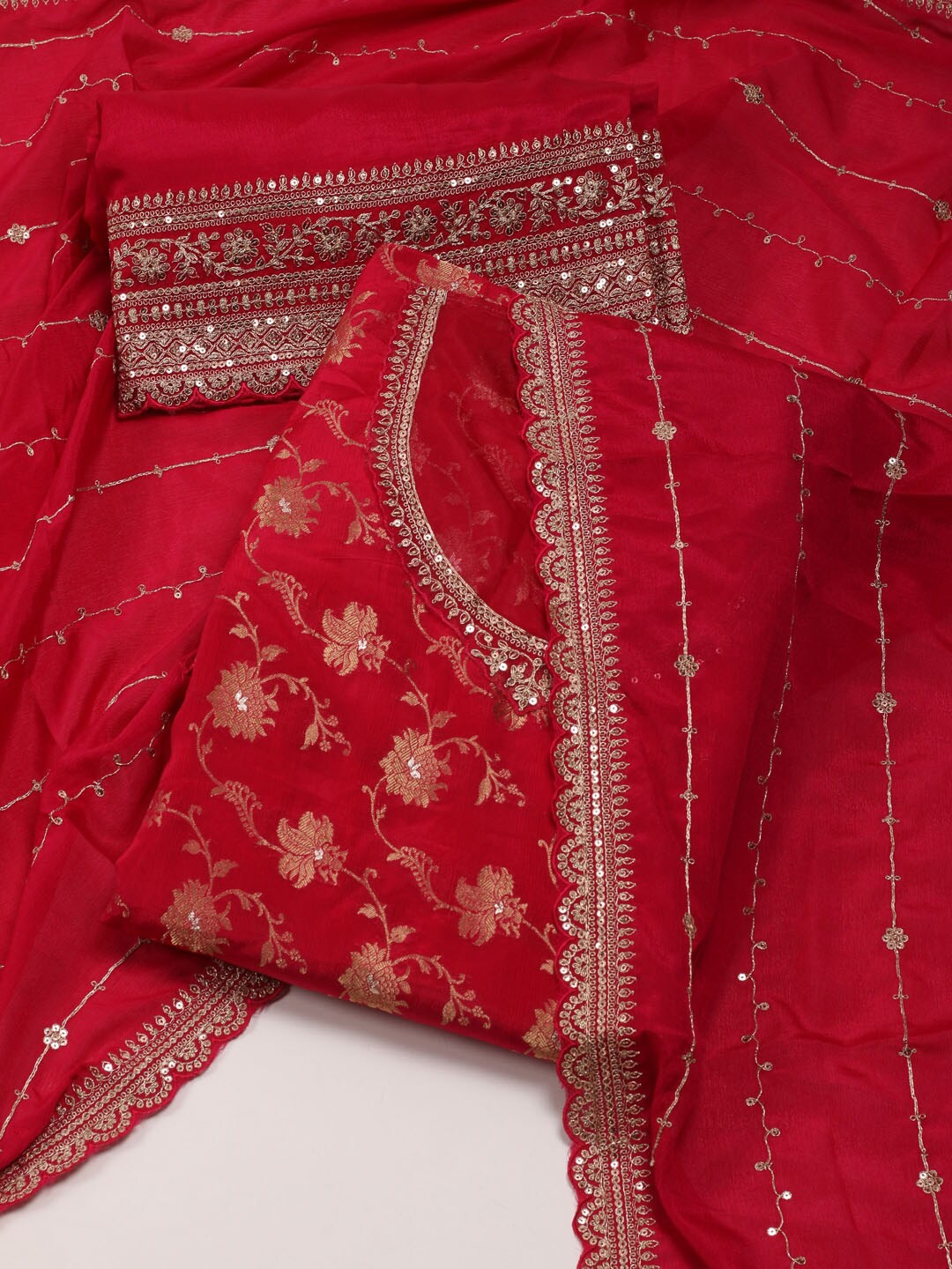

Meena Bazaar Ethnic Motifs Unstitched Dress Material, Fuchsia