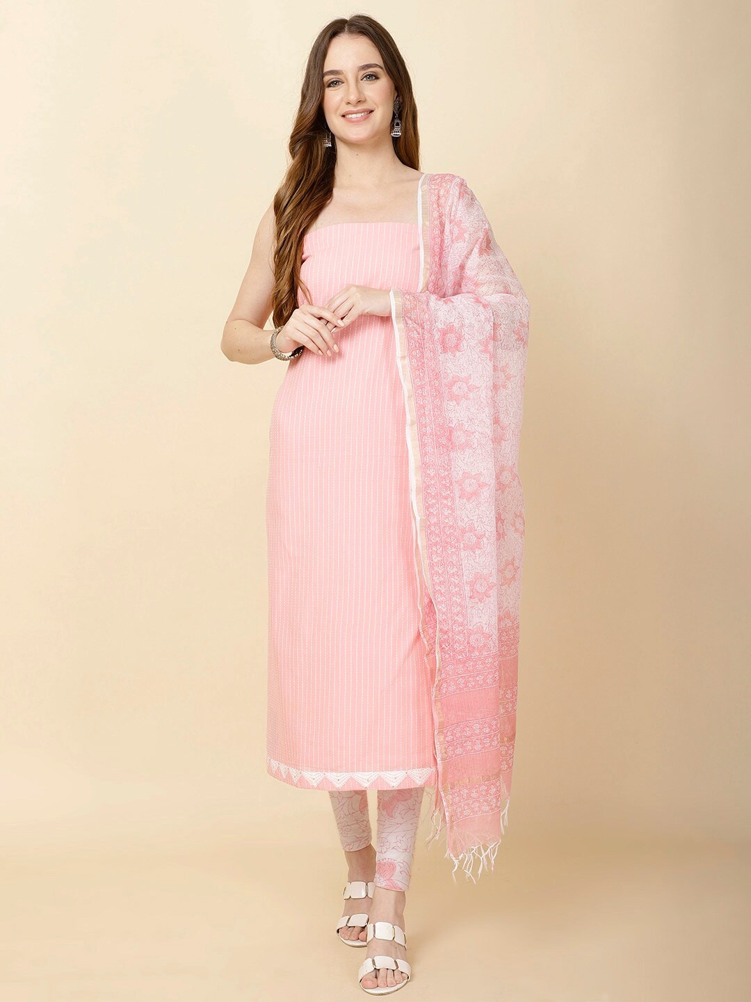 

Meena Bazaar Printed Unstitched Dress Material, Pink