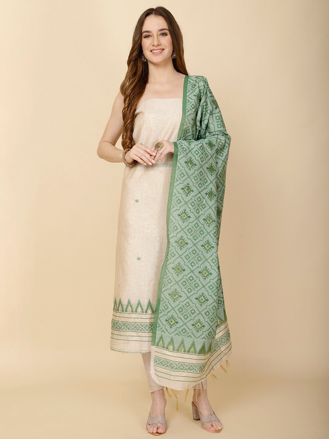 

Meena Bazaar Woven Design Unstitched Dress Material, Beige