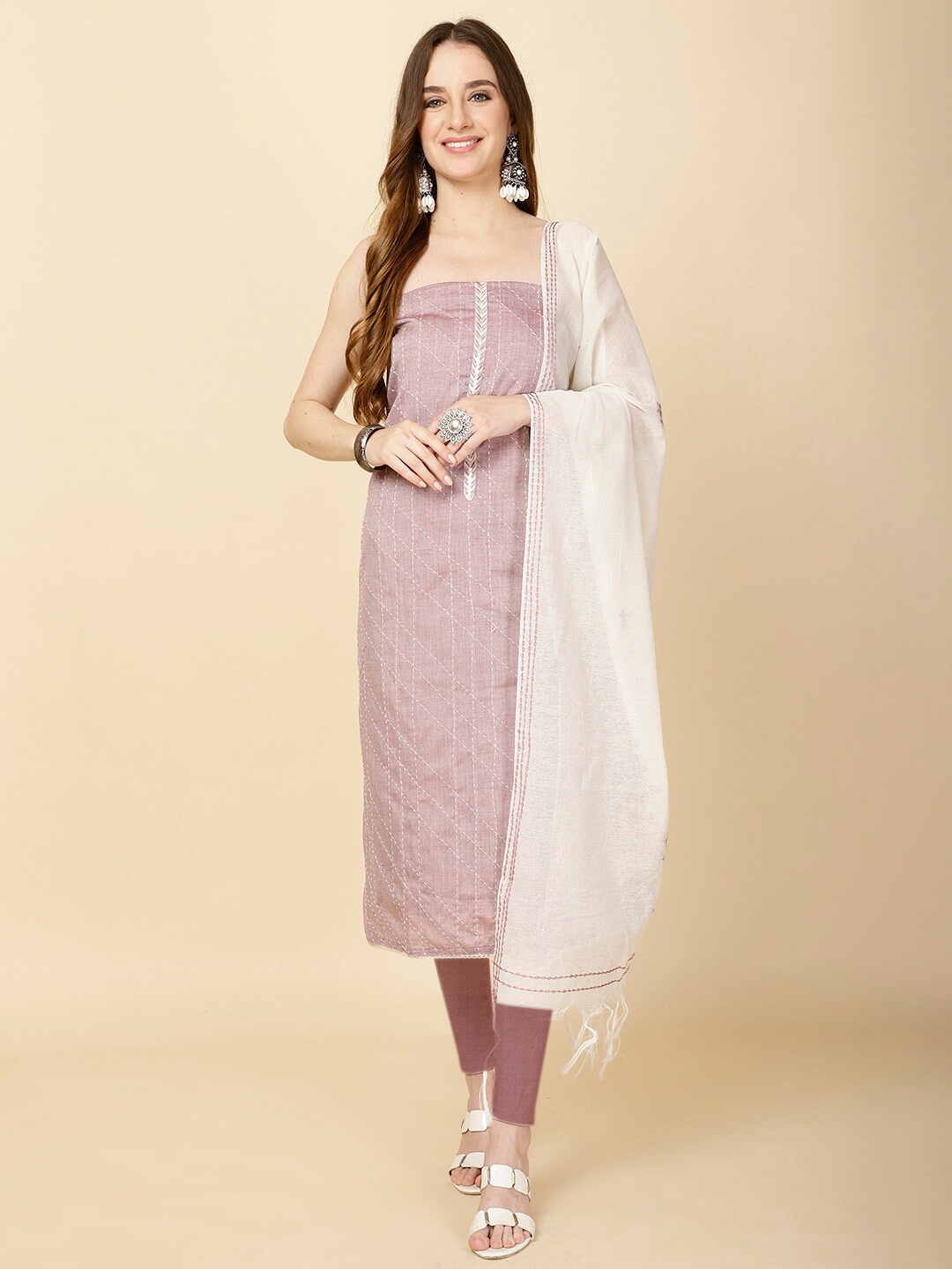 

Meena Bazaar Woven Design Dress Material, Pink