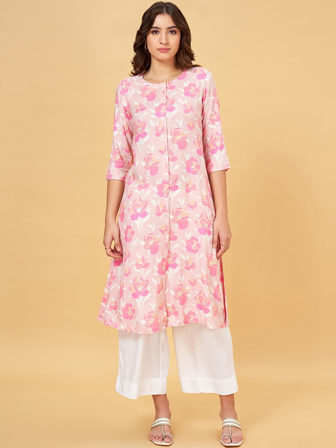 

RANGMANCH BY PANTALOONS Floral Printed Sleeves Kurta, Purple