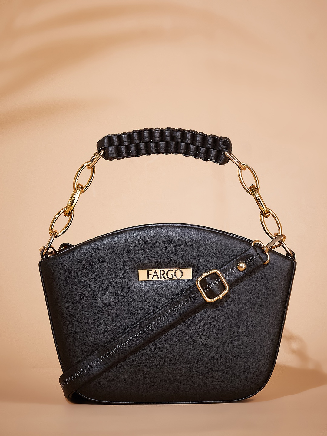 

FARGO Textured Zip Detail PU Structured Handheld Bag, Black