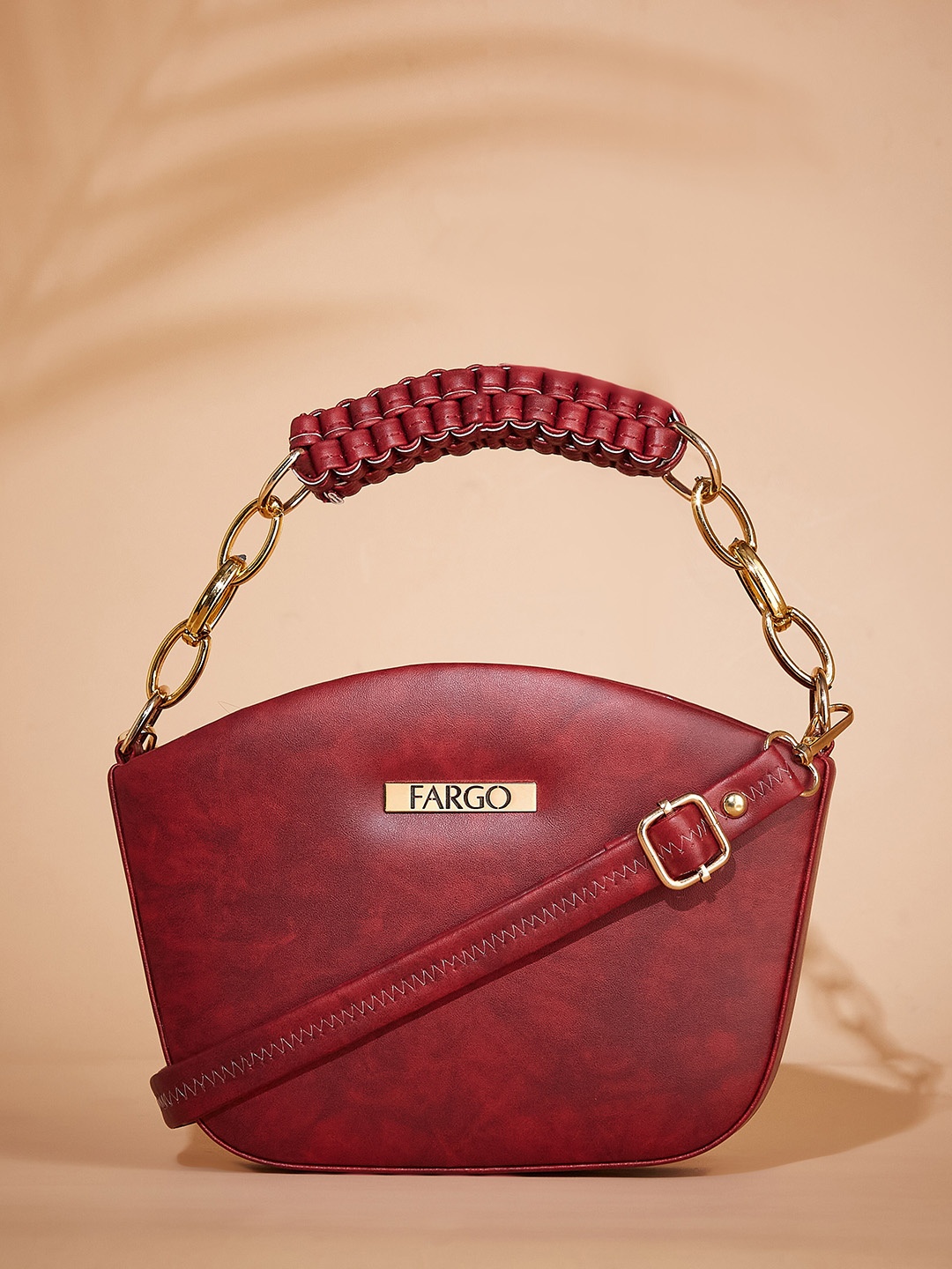 

FARGO Textured Zip Detail PU Structured Handheld Bag, Maroon