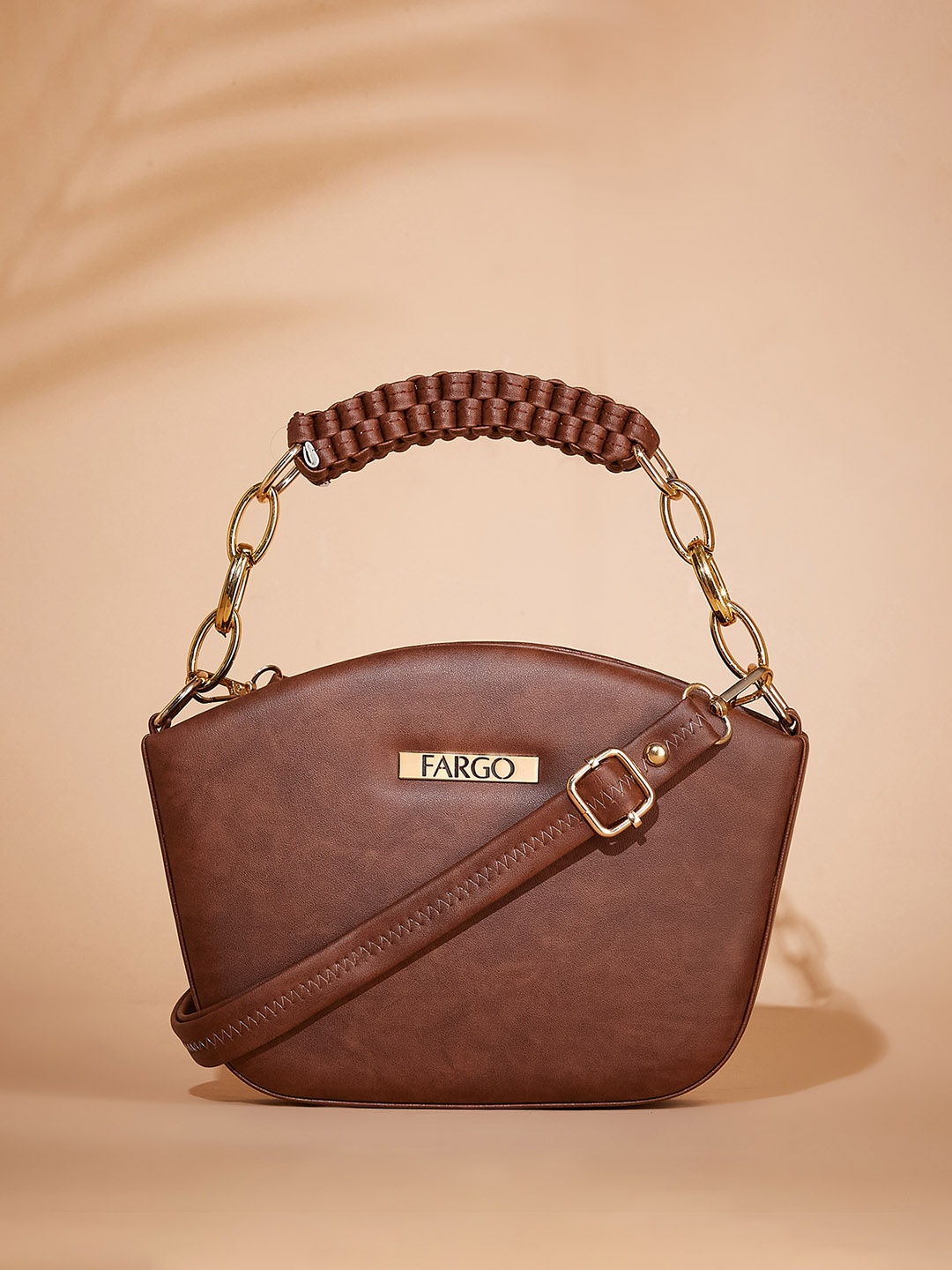 

FARGO Textured Zip Detail PU Structured Handheld Bag, Brown