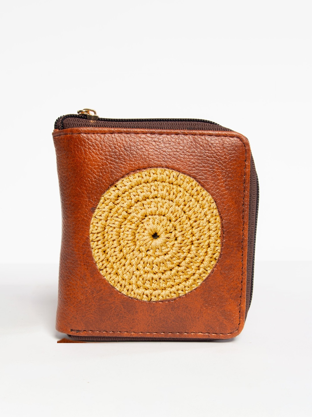 WABASTA Woven Design Embroidered Zip Around Wallet, Yellow