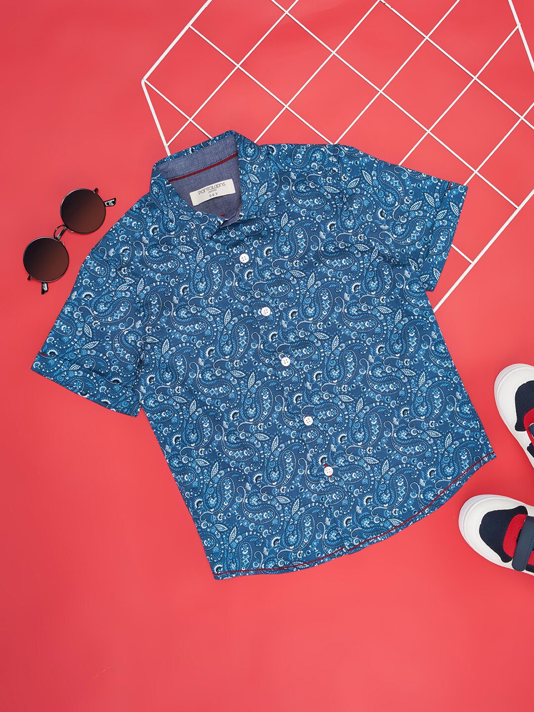 

Pantaloons Junior Boys Opaque Printed Casual Shirt, Navy blue