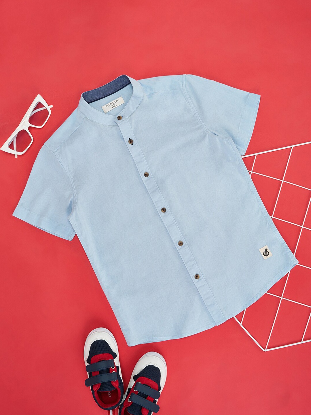 

Pantaloons Junior Boys Band Collar Casual Shirt, Blue
