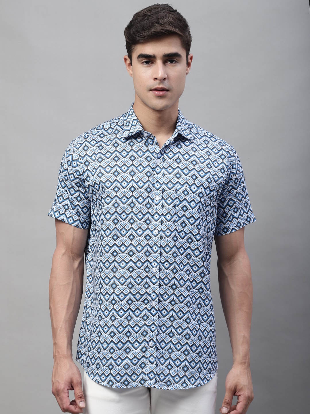 

LOUIS MONARCH Comfort Slim Fit Printed Cotton Formal Shirt, Blue