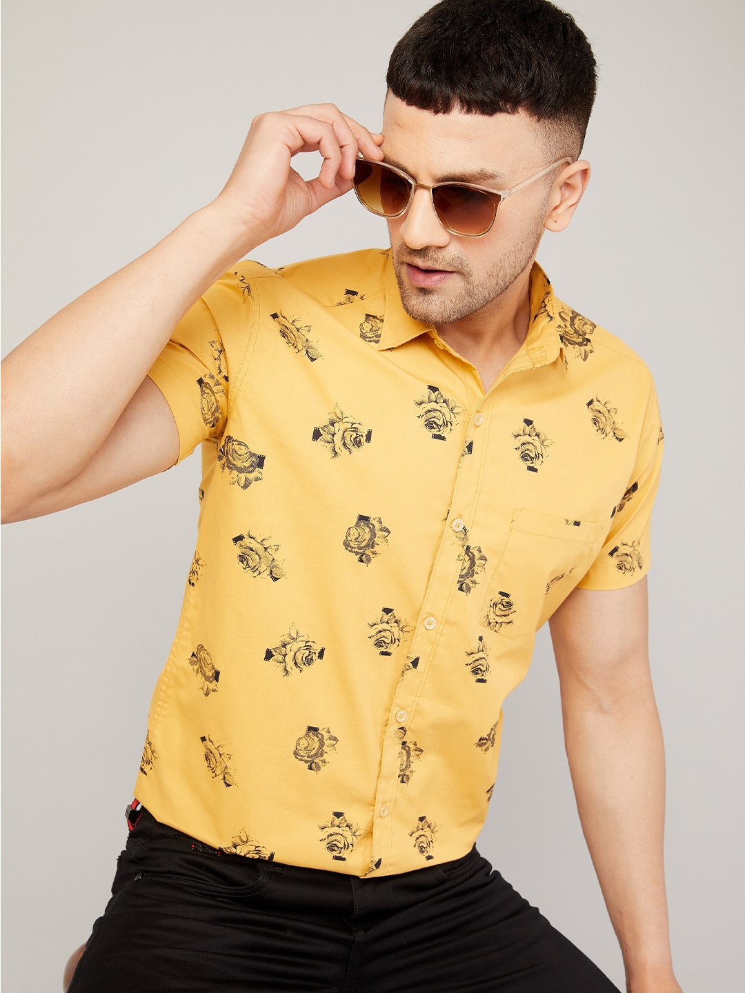 

LOUIS MONARCH Comfort Slim Fit Floral Printed Cotton Formal Shirt, Yellow