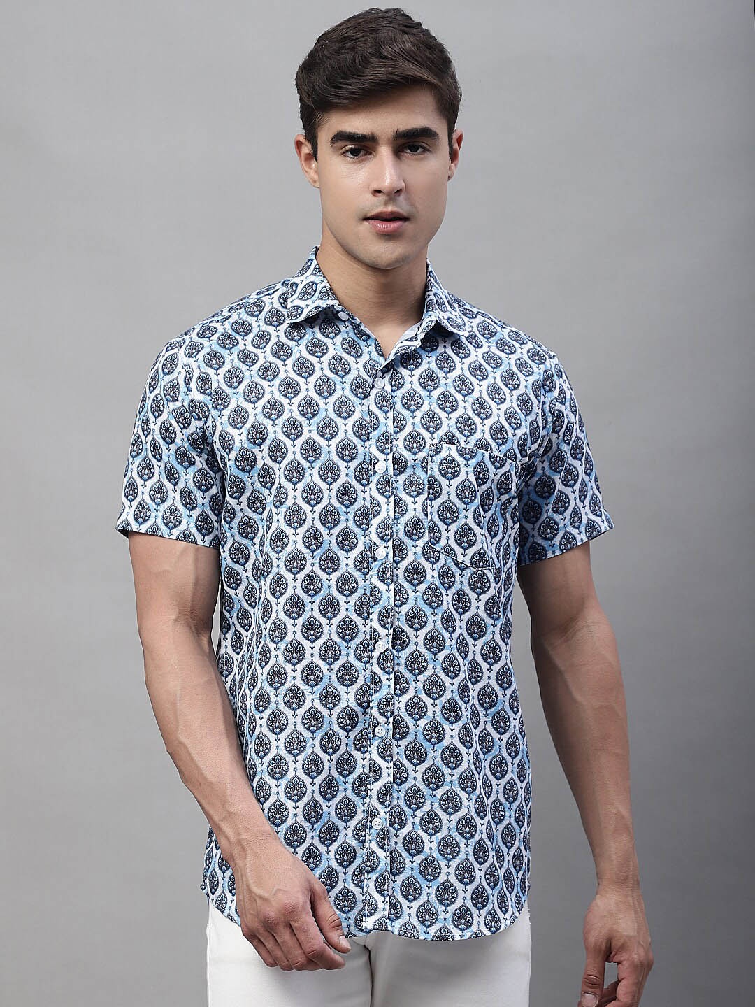 

LOUIS MONARCH Comfort Slim Fit Printed Cotton Casual Shirt, Grey