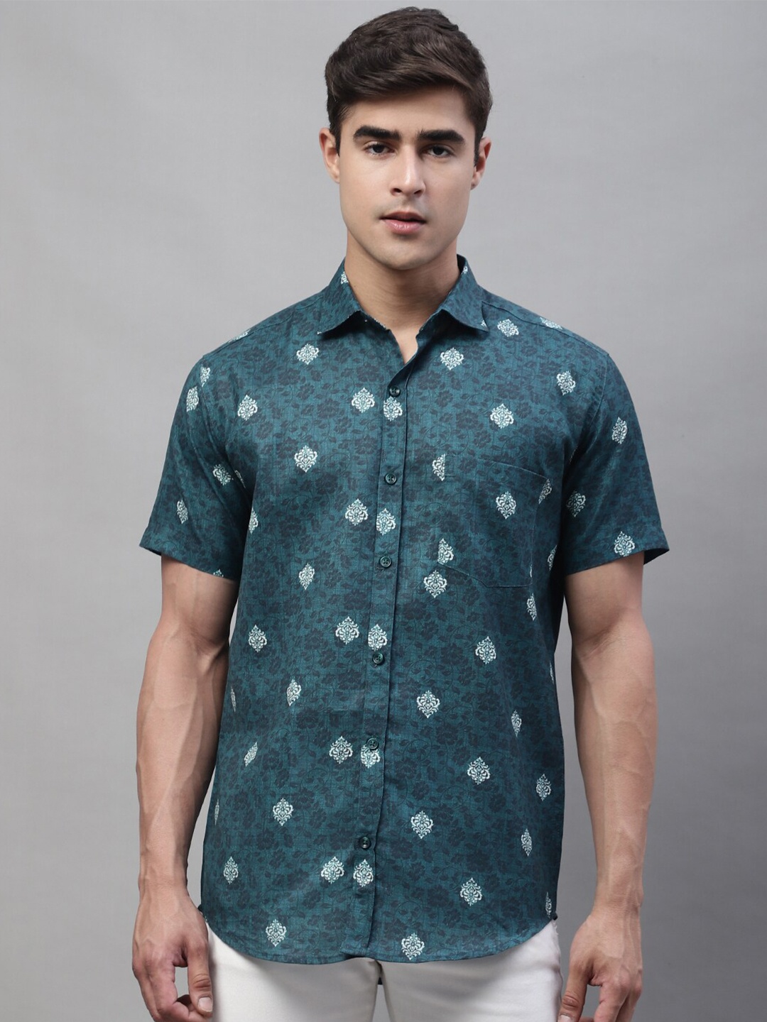 

LOUIS MONARCH Comfort Printed Cotton Casual Shirt, Green