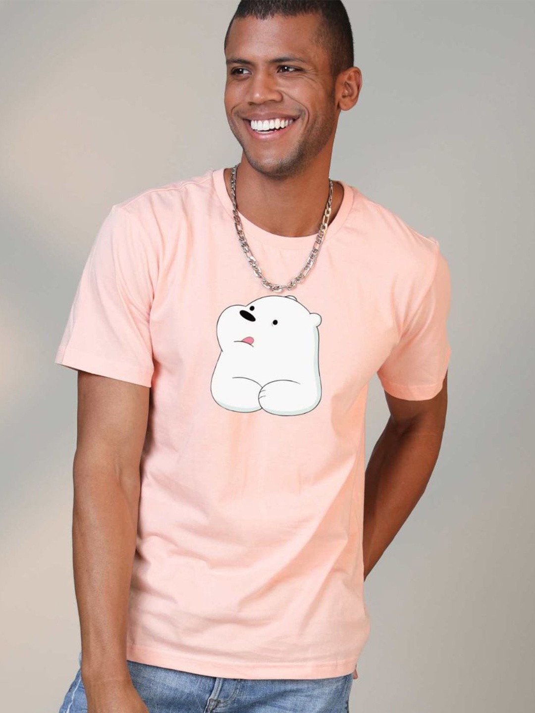 

BOTNIA Unisex Graphic Printed Round Neck Cotton T-shirt, Peach