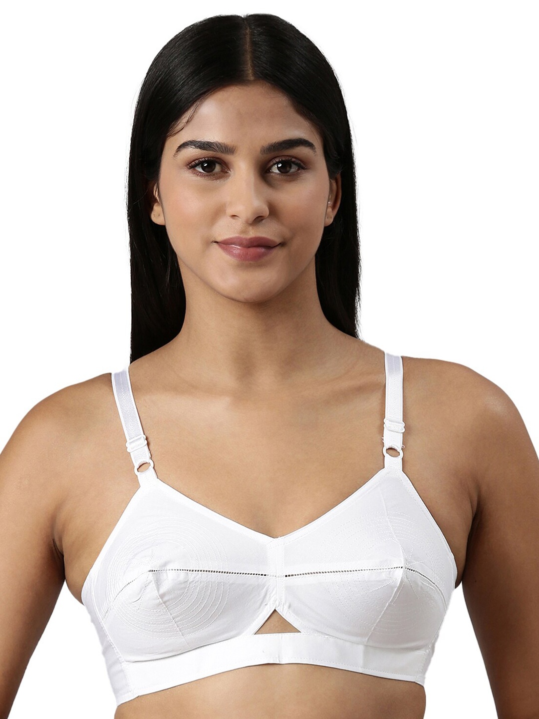 

BLOSSOM Women's Single Layered Seamed Cotton Round Stitch Conical Cup Bra, White