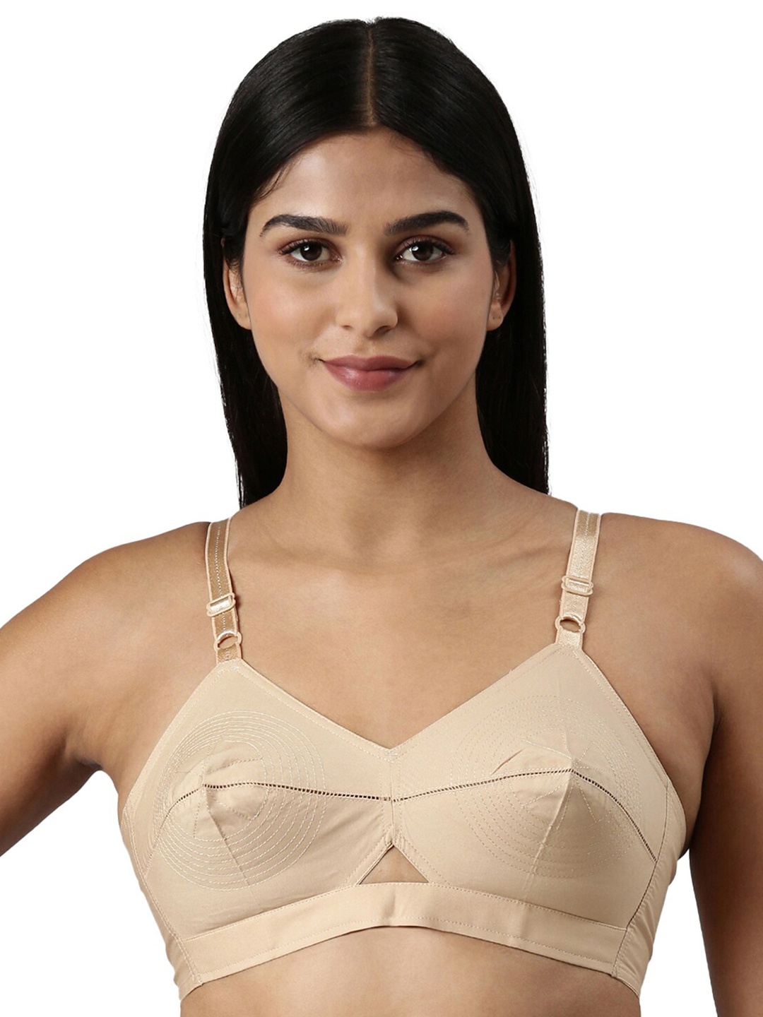 

BLOSSOM Women's Single Layered Seamed Cotton Round Stitch Conical Cup Bra, Beige