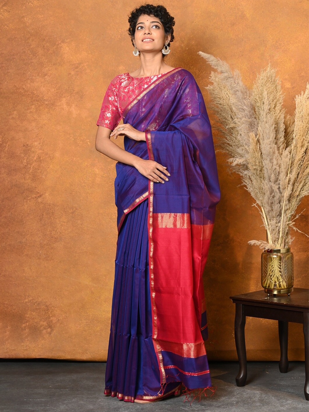 

Very Much Indian Zari Pure Cotton Saree, Blue