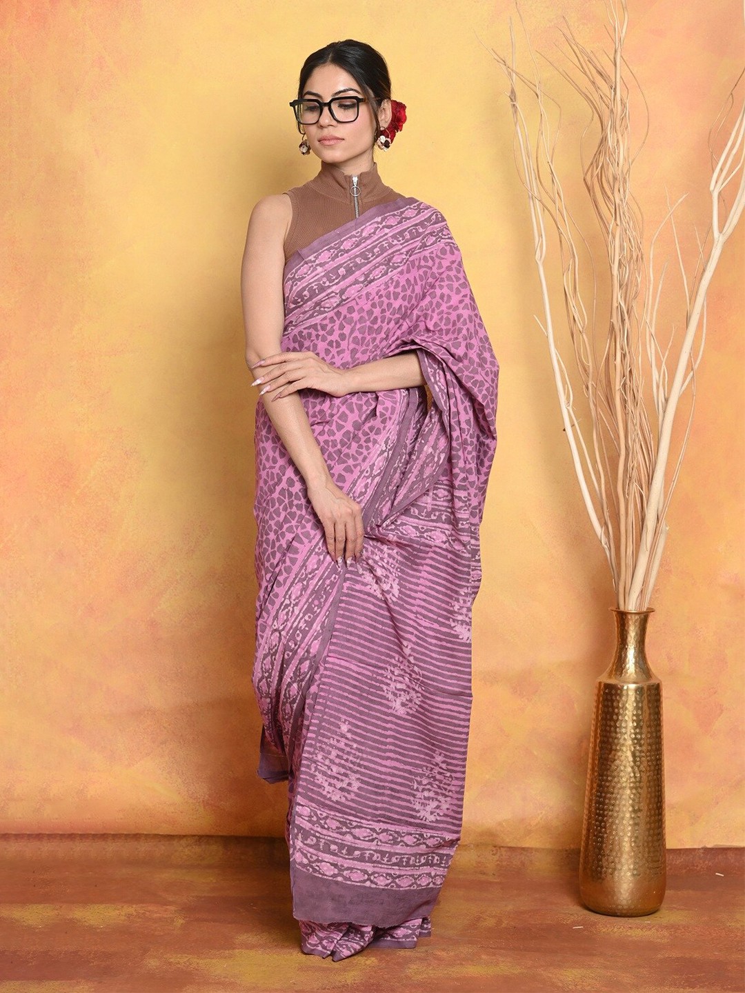 

Very Much Indian Printed Pure Cotton Saree, Pink