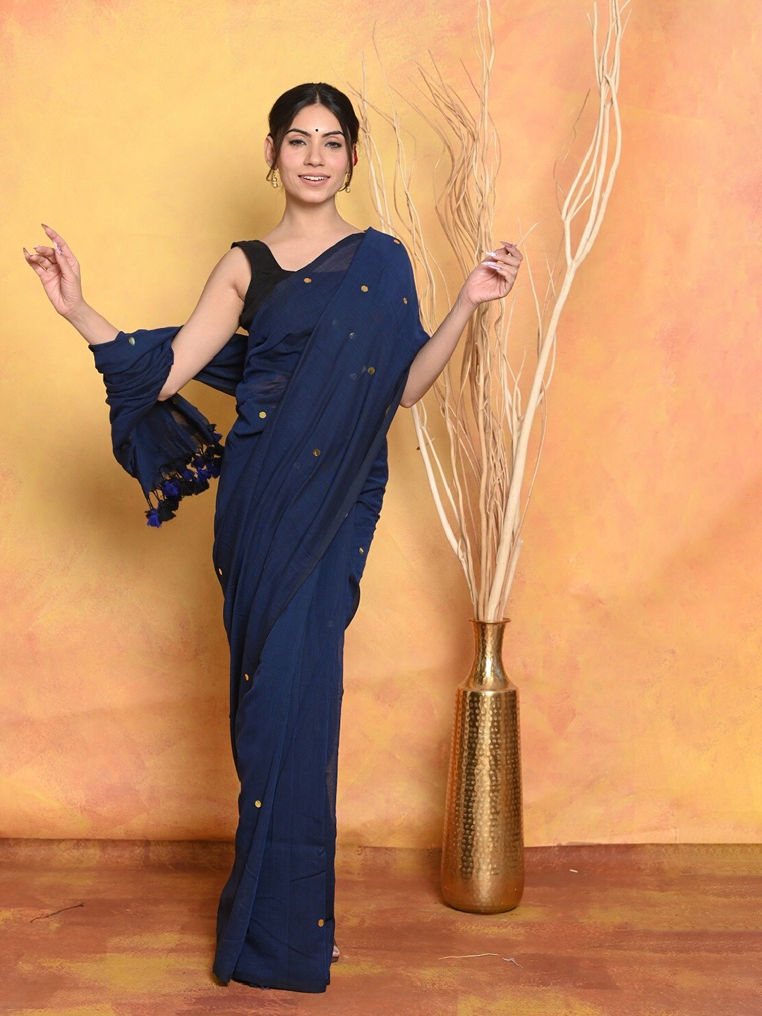 

Very Much Indian Embellished Pure Cotton Saree, Blue