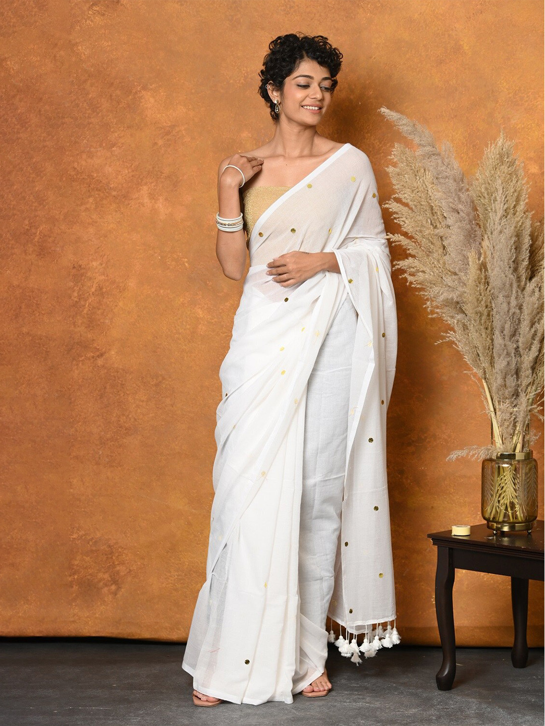 

Very Much Indian Embellished Pure Cotton Saree, White