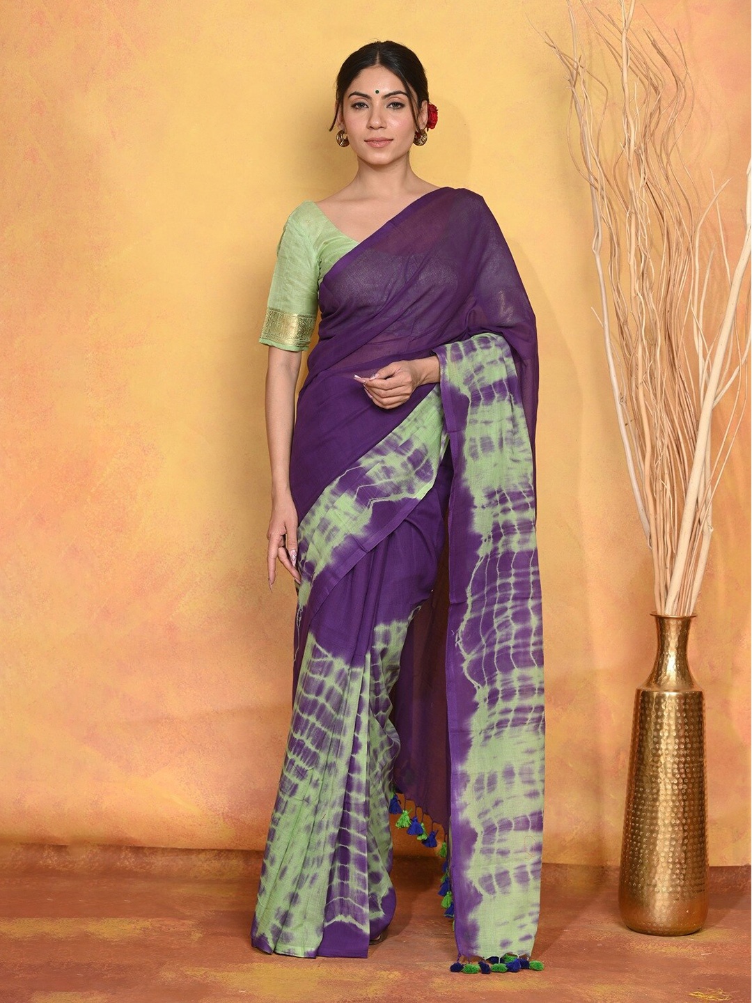 

Very Much Indian Tie and Dye Pure Cotton Saree, Blue