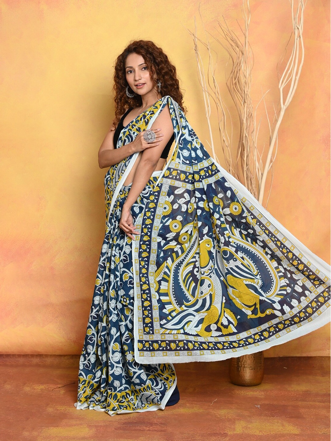 

Very Much Indian Ethnic Motifs Printed Pure Cotton Saree, Blue