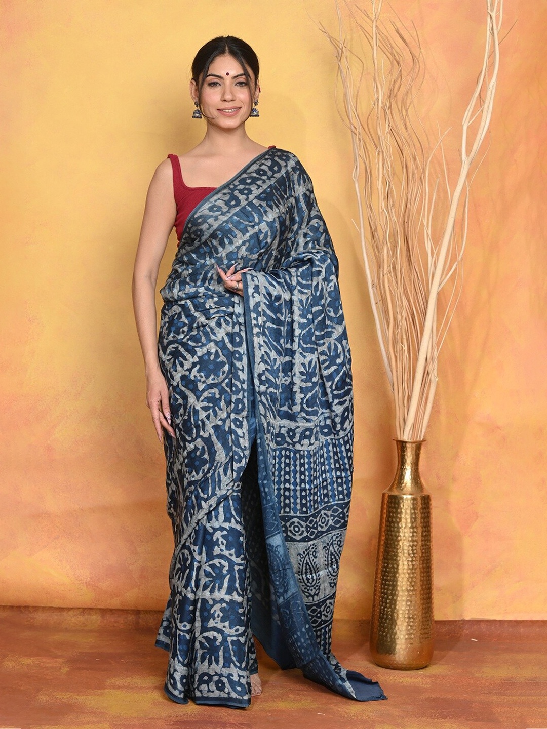 

Very Much Indian Abstract Printed Pure Silk Saree, Blue